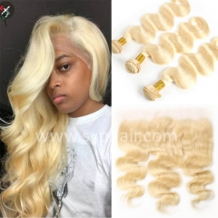 Brazilian Blonde Body Wave Sew In Hair Extensions With Lace Frontal Closure 13x4