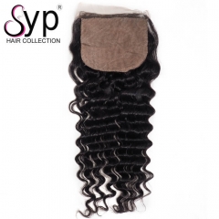 3 Part Silk Base Closure 4x4 Deep Wave Peruvian Human Hair