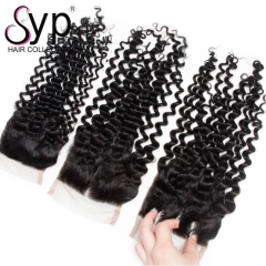 Cheap 3 Way Part Lace Closure Peruvian Deep Wave Virgin Hair