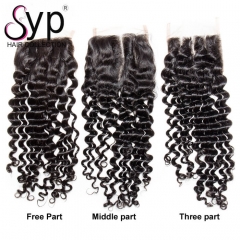 Brazilian Malaysian Curly Lace Closure Hair 4x4 Bleached Knots