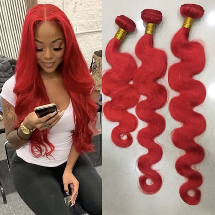 3 Bundles Red Brazilian Hair Body Wave Weave For Black Skin