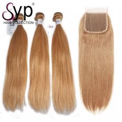 #27 Hair Bundles With Closure Dark Blonde Golden Hair Dye Color