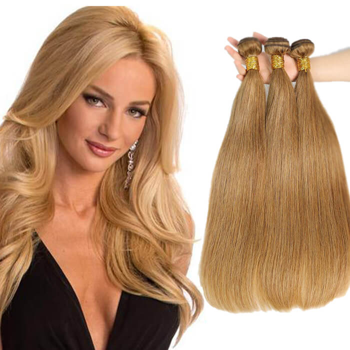 Color 27 Dark Blonde Brazilian Human Hair Weave Extensions