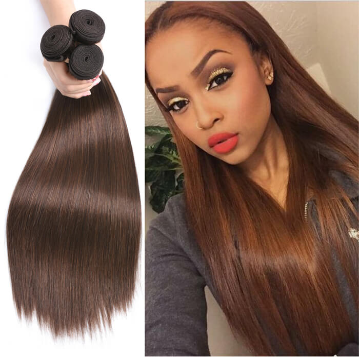 Color 4 Light Brown Straight Human Hair Weave Pre Dyed For Cheap