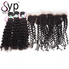 Cheap Virgin Brazilian Deep Curly Hair Bundle Deals With Frontal