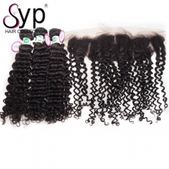 Cheap Virgin Brazilian Deep Curly Hair Bundle Deals With Frontal