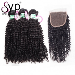 Virgin Human Hair Bundles With Closure Brazilian Kinky Curly