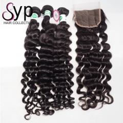 Natural Wave Brazilian Human Hair Weave Bundles With Closure