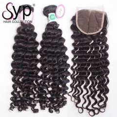 3 Bundle Hair Deals With Lace Closure Virgin Brazilian Deep Wave