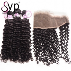 Peruvian Curly Hair With Frontal Virgin Remy Human Hair Bundles