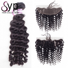 Cheap Human Hair Bundles With Frontal Peruvian Deep Wave Hairpiece