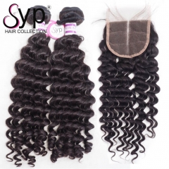 Peruvian Deep Wave Hair Bundles With Closure Wholesale Remy Hair