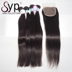 Raw Malaysian Straight Hair With Closure Thick Human Hair Bundles