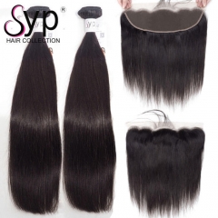 Mink Hair Bundles With Frontal Virgin Brazilian Silky Straight Weave