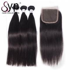 Real Mink Brazilian Hair With Closure Bundle Deals Natural Straight