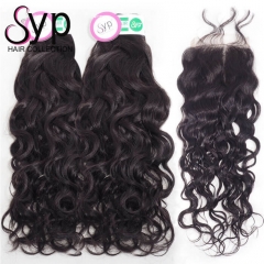 4 Bundle Deals With Lace Closure Virgin Brazilian Water Wave Hair