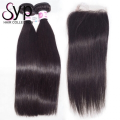 Eurasian Virgin Hair Bundle Deals With Lace Closure Soft Straight