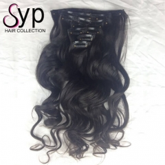 Natural Hair Wavy Clip In Hair Extensions Loose Wave For Black Hair