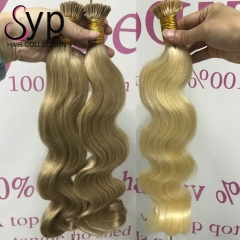 Double Drawn Wavy I Tip Human Hair Extensions Blonde Supplies