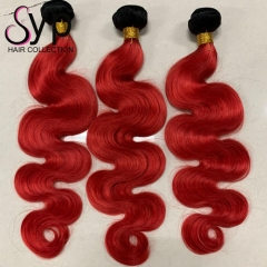 Bright Red Hair With Dark Roots Brazilian Body Wave Red Ombre Wavy Hair