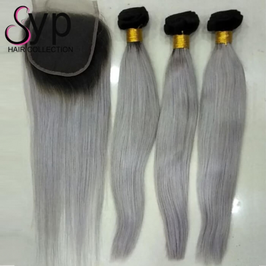 Dark Roots Grey Ombre Hair Extensions | 1B Grey Hair Weave Dark Roots Grey Ombre Hair Extensions | 1B Grey Hair Weave