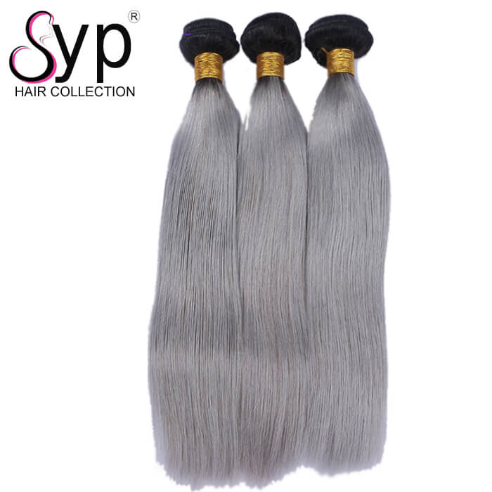 Silver Grey Hair With Dark Roots,Grey Ombre Straight Weave