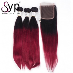 Burgundy Ombre Hair Color 1B Burgundy Hair Bundles With Closure