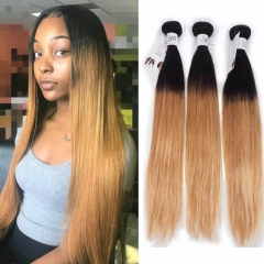 1B 27 Blonde Ombre Hair Extensions Brazilian Straight With Dark Roots