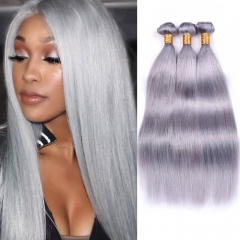 Pre Colored Human Hair Bundles Cheap Grey Brazilian Hair Straight