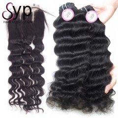 Raw Indian Wavy Hair Bundles With Closure Deals Human Hair