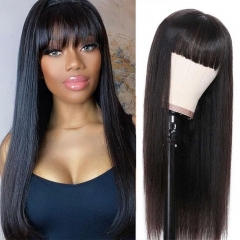 Straight Wig With Bangs Glueless Full Machine Made No Lace Fringe Wigs Best Human Hair