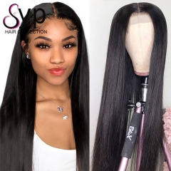 Deep Part Lace Wig T Part Natural Black Human Hair Straight Half Wigs For Sale
