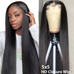 Invisible 5x5 HD Lace Closure Wig Unit Brazilian Hair Straight