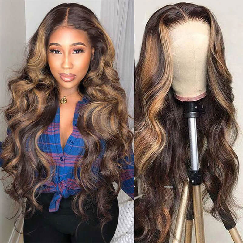 Highlight Wig Body Wave P4 27 Ombre Colored Brazilian Human Hair Lace Front Wigs 13x4