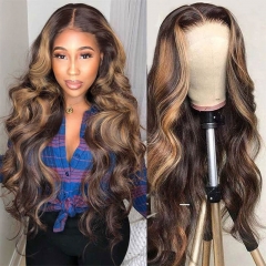 Highlight Wig Body Wave P4 27 Ombre Colored Brazilian Human Hair Lace Front Wigs 13x4