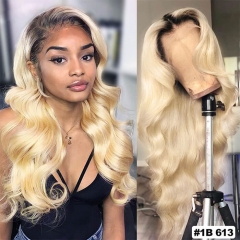 1B 613 Full Lace Wig Body Wave Platinum Blonde Wig With Dark Roots