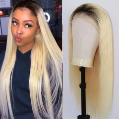1B/613 Blonde Ombre Full Lace Wig Dark Roots Human Hair Straight