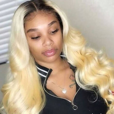 1B/613 Blonde Ombre Lace Front Wig Dark Roots Human Hair Body Wave