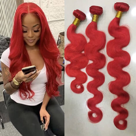3 Bundles Red Brazilian Hair Body Wave Weave For Black Skin