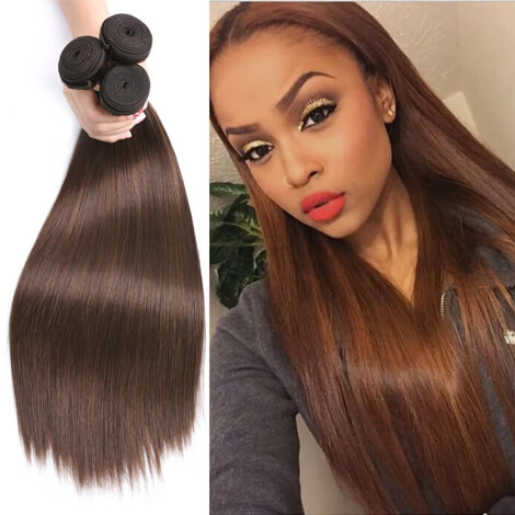 Color 4 Light Brown Straight Human Hair Weave Pre Dyed For Cheap