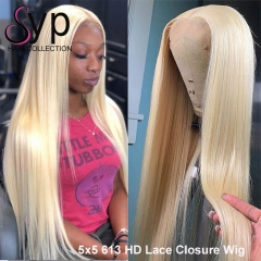 613 Skinlike 5x5 HD Lace Closure Wigs Brazilian Blonde Human Hair Wig Maker