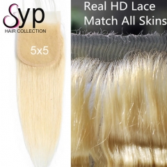Invisible 613 HD Lace Closure 5x5 Best Blonde Straight Human Hair Melt For All Skins