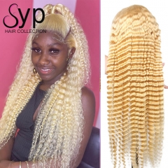 613 Blonde Wig Deep Curly 13x4 Transparent Lace Front Human Hair Wigs For Women 180%