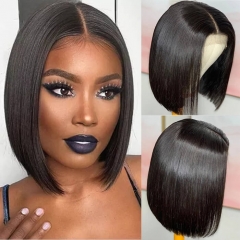 Transparent 4x4 Lace Closure Bob Wig Human Hair African American 180 Density